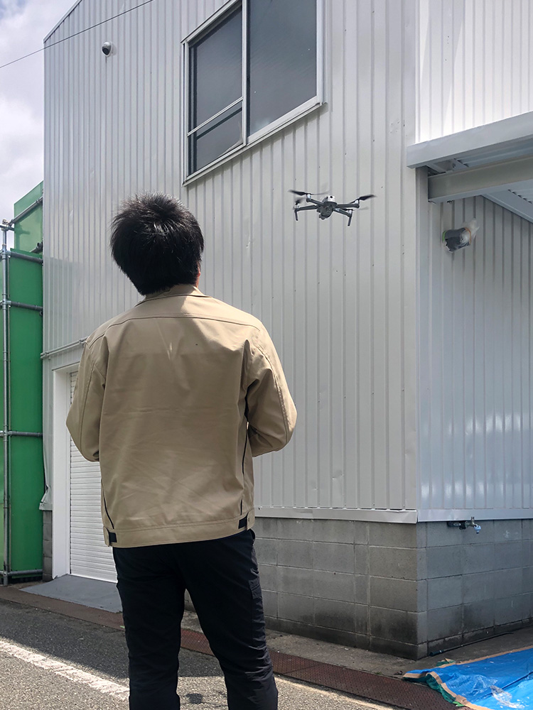 甲斐田工業株式会社 ドローンによる調査 尼崎市 防水工事・塗装・雨漏りによる外壁リフォーム工事